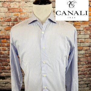 Canali Lavender Blue Pinstriped Italy Dress Shirt